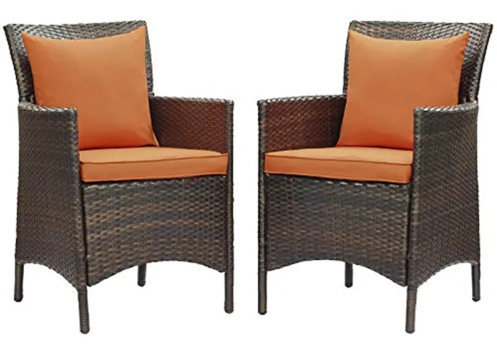 Modway EEI-4030-BRN-ORA Conduit Outdoor Patio Wicker Rattan Dining Armchair Set of 2, Brown Orange