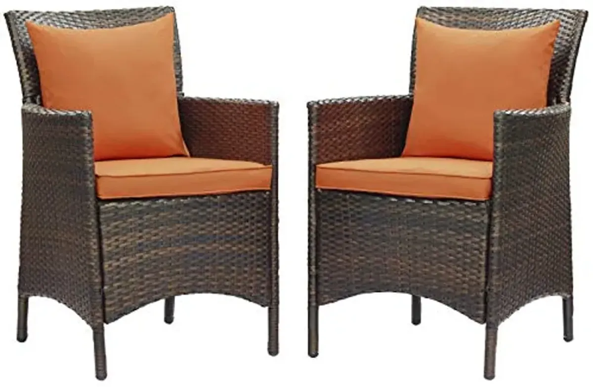 Modway EEI-4030-BRN-ORA Conduit Outdoor Patio Wicker Rattan Dining Armchair Set of 2, Brown Orange