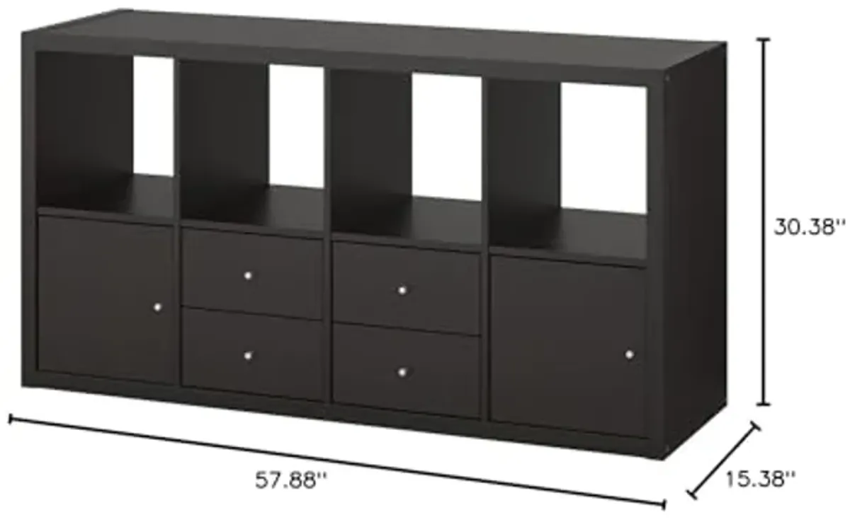 IKEA Kallax Shelf Unit with 4 Inserts Black-Brown 30 3/8x57 7/8 292.783.04