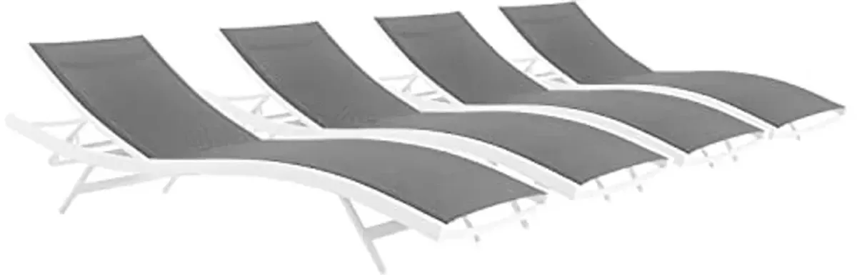 Modway Glimpse Outdoor Patio Mesh Chaise Lounge Set of 4 in White Gray