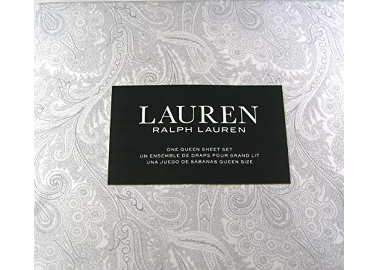 Lauren Ralph Lauren Queen Paisley Sheet Set Cotton Gray and White 300 Thread Count