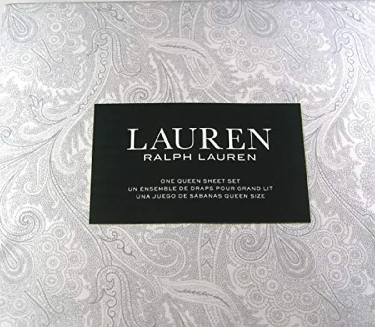 Lauren Ralph Lauren Queen Paisley Sheet Set Cotton Gray and White 300 Thread Count