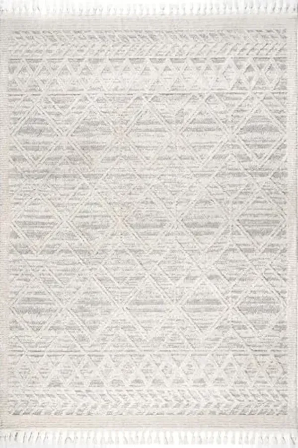 nuLOOM 7x9 Ansley Moroccan Tassel Area Rug, Light Grey, High-Low Textured Bohemian Design, Plush High Pile, Stain Resistant, For Bedroom, Living Room, Hallway, Entryway