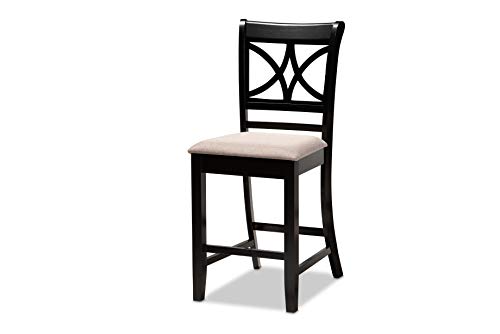 Baxton Studio Chandler Modern and Pub Chair Set Sand Fabric Upholstered and Espresso Brown Finished Wood 5-Piece Counter Height Pub Dining Set