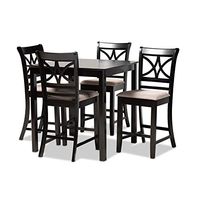 Baxton Studio Chandler Modern and Pub Chair Set Sand Fabric Upholstered and Espresso Brown Finished Wood 5-Piece Counter Height Pub Dining Set