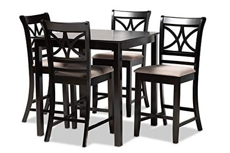 Baxton Studio Chandler Modern and Pub Chair Set Sand Fabric Upholstered and Espresso Brown Finished Wood 5-Piece Counter Height Pub Dining Set