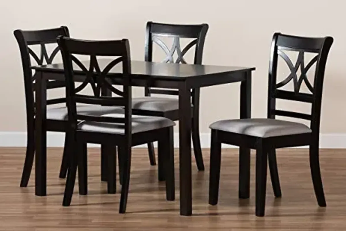 Baxton Studio Clarke Dining Set - Grey Fabric Upholstered, Espresso Brown Wood, 5-Piece