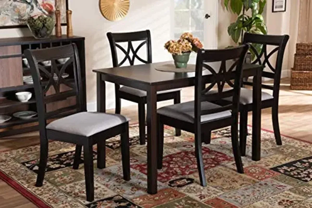Baxton Studio Clarke Dining Set - Grey Fabric Upholstered, Espresso Brown Wood, 5-Piece