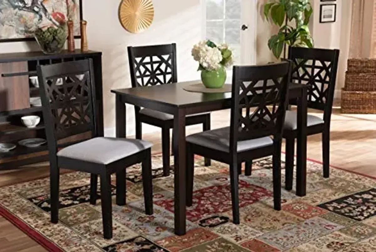 Baxton Studio Jackson Dining Set - Grey Fabric Upholstered, Espresso Brown Finished Wood, 5-Piece
