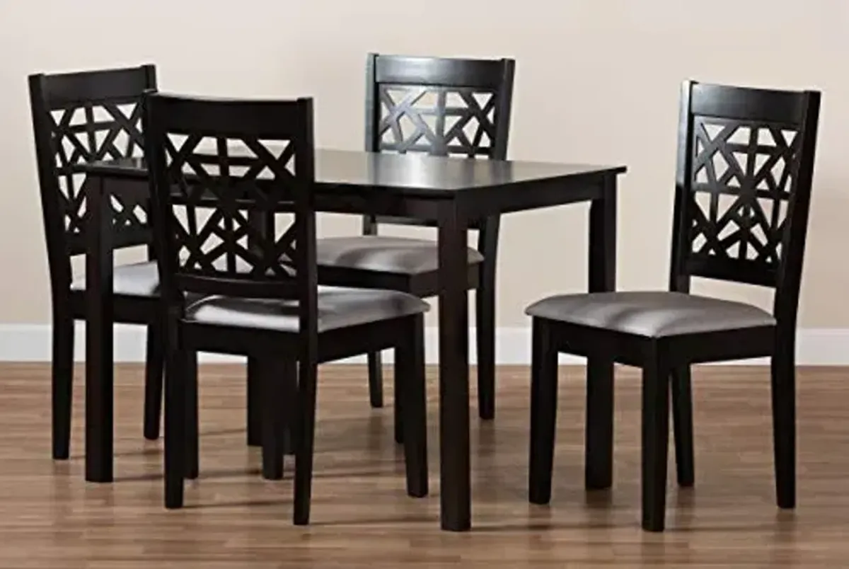 Baxton Studio Jackson Dining Set - Grey Fabric Upholstered, Espresso Brown Finished Wood, 5-Piece