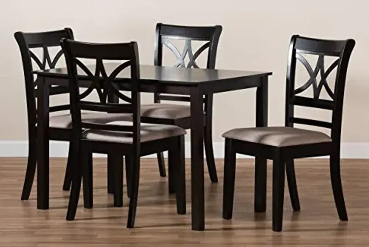 Baxton Studio Clarke Dining Set - Sand Fabric Upholstered, Espresso Brown Finished Wood, 5-Piece
