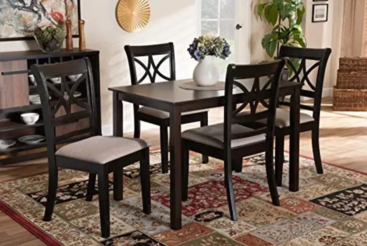 Baxton Studio Clarke Dining Set - Sand Fabric Upholstered, Espresso Brown Finished Wood, 5-Piece