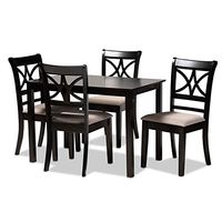 Baxton Studio Clarke Dining Set and Dining Set Sand Fabric Upholstered and Espresso Brown Finished Wood 5-Piece Dining Set