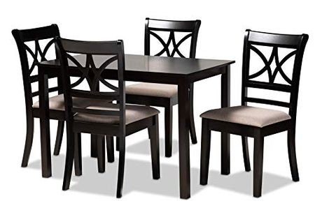 Baxton Studio Clarke Dining Set and Dining Set Sand Fabric Upholstered and Espresso Brown Finished Wood 5-Piece Dining Set
