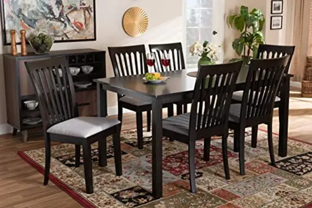 Baxton Studio Minette Dining Set - Gray Fabric Upholstered and Espresso Brown Finished Wood 7-Piece Set