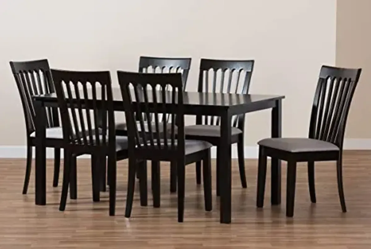 Baxton Studio Minette Dining Set - Gray Fabric Upholstered and Espresso Brown Finished Wood 7-Piece Set