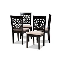 Baxton Studio Jackson Dining Chair and Dining Chair Sand Fabric Upholstered and Espresso Brown Finished Wood 4-Piece Dining Chair Set