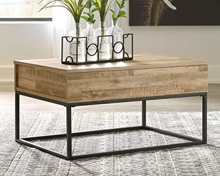Signature Design by Ashley Gerdanet Rustic Rectangular Lift Top Coffee Table with Storage, Brown & Black