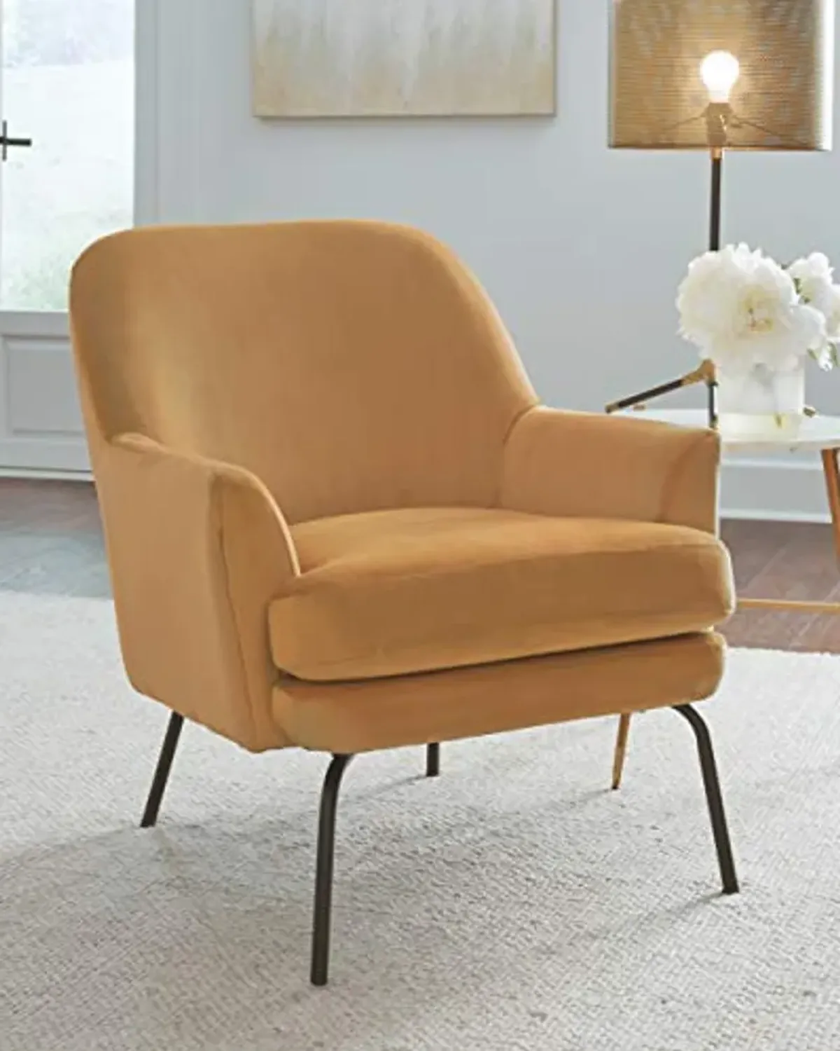 Signature Design by Ashley Dericka Modern Velvet Upholstered Accent Chair, Gold