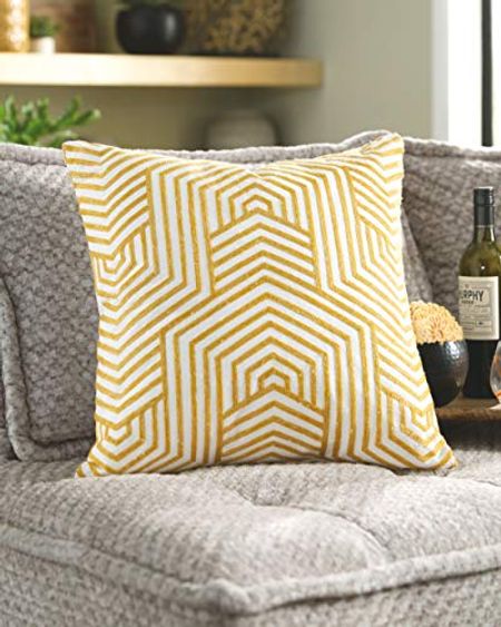 Signature Design by Ashley Adrik Geometric Throw Pillow, 20 x 20 Inches, Yellow & White
