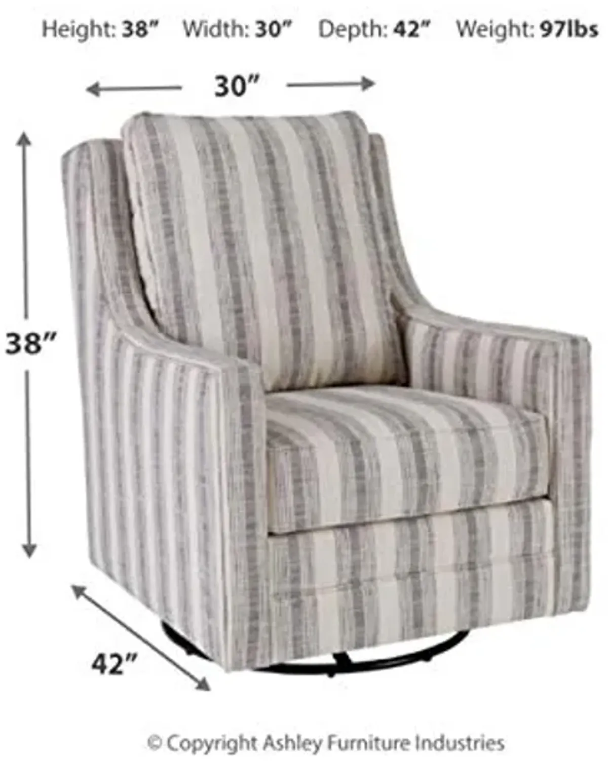 Signature Design by Ashley Kambria Striped Upholstered Swivel Accent Glider Chair, Ivory & Black