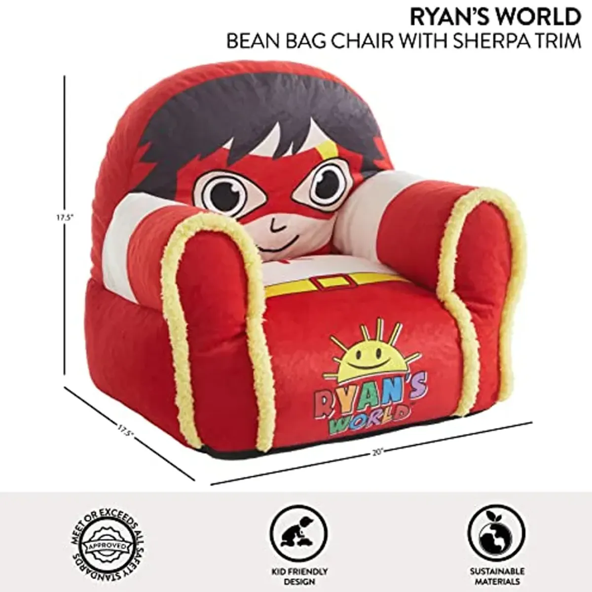 Idea Nuova Ryan's World Plush Bean Bag Chair with Sherpa Trim Red