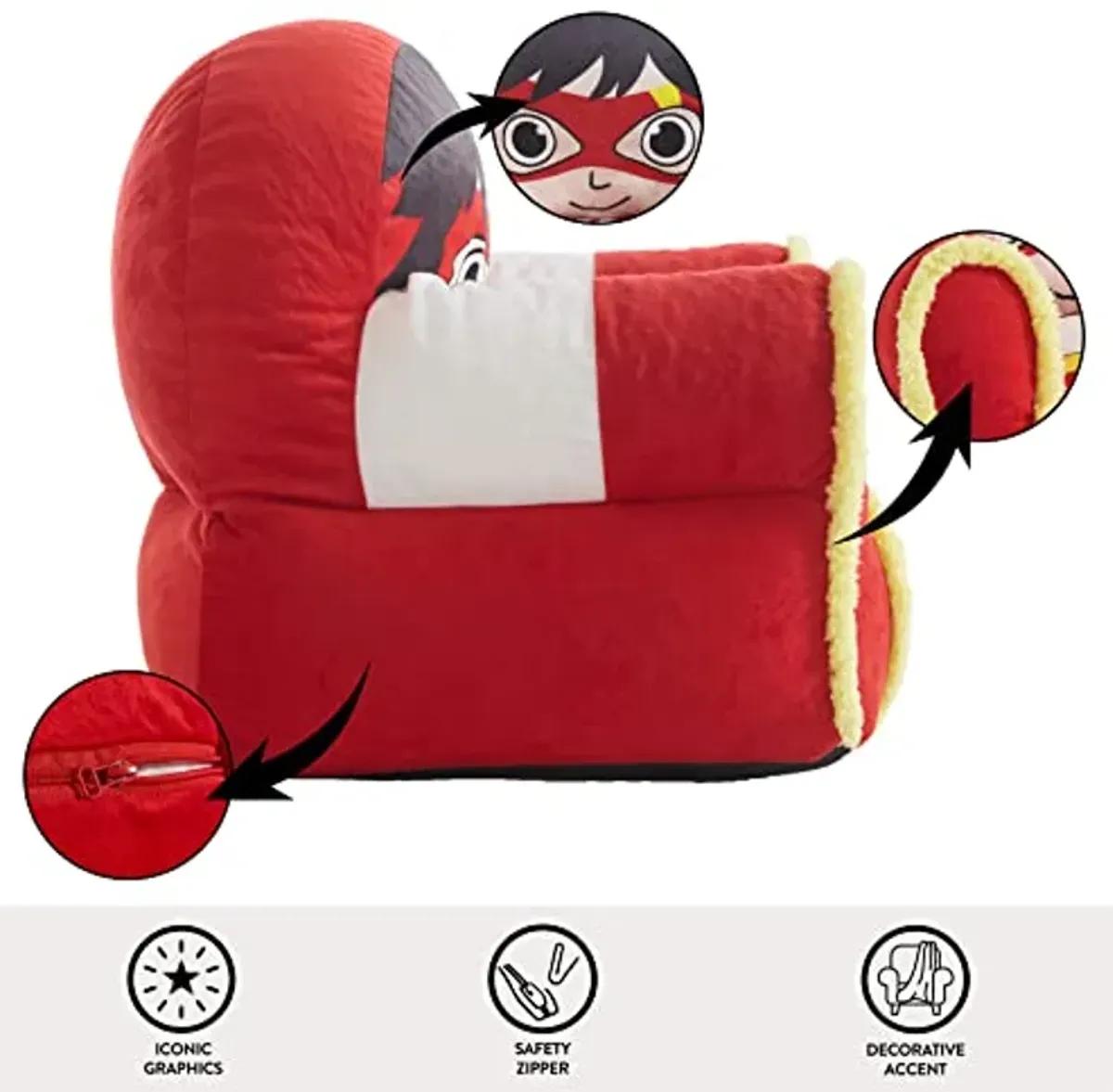 Idea Nuova Ryan's World Plush Bean Bag Chair with Sherpa Trim Red