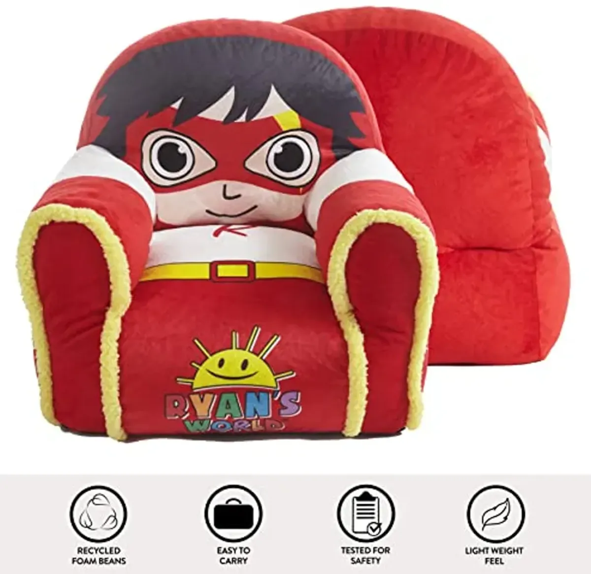 Idea Nuova Ryan's World Plush Bean Bag Chair with Sherpa Trim Red