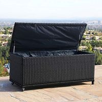 Abbyson Living All Weather Outdoor Black Wicker Storage Deck Box Ottoman Chest for Pool Cushions Decor Furniture Toys