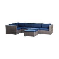 Abbyson Living Outdoor Patio Sofa Modular Wicker Sectional Couch and Matching Ottoman, Grey/Navy
