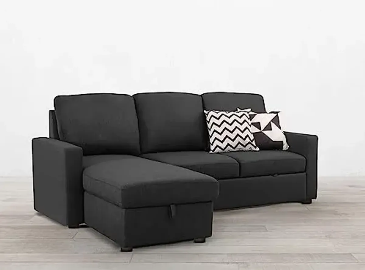 Abbyson Living Newton Sectional Sofa Bed - Upholstered, Reversible Chaise, Pull Out Couch, Grey