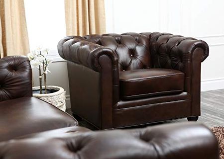 Abbyson Living Premium Top Grain Leather Armchair with Button Tufted Seat, Brown