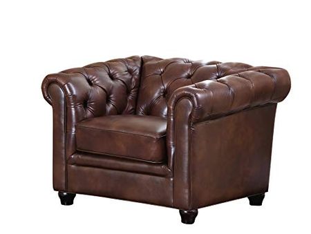 Abbyson Living Premium Top Grain Leather Armchair with Button Tufted Seat, Brown