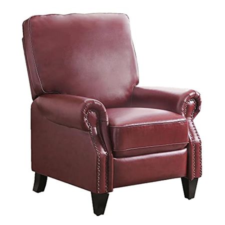 Abbyson Living Contemporary Bonded Leather Manual Pushback Recliner Armchair, Red