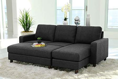 Abbyson Living Berkeley Fabric Reversible Sectional and Ottoman, Charcoal Gray