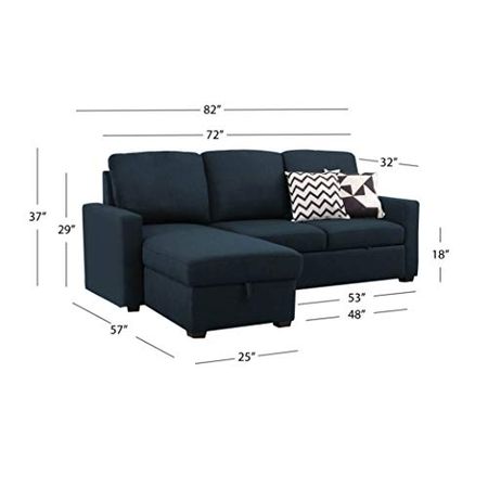 Abbyson Living Fabric Upholstered Reversible Chaise and Storage Sofa Bed Sectional, Navy Blue