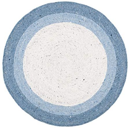 SAFAVIEH Braided Collection 5' Round Ivory/Blue BRD903M Handmade Country Cottage Reversible Wool Entryway Foyer Living Room Bedroom Kitchen Area Rug