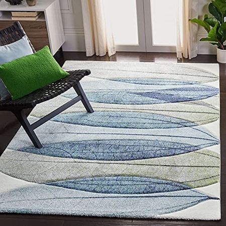 SAFAVIEH Hollywood Collection 2'7" x 5' Ivory/Blue HLW703A Mid-Century Modern Non-Shedding Living Room Bedroom Area Rug