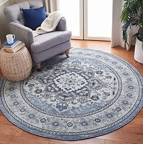 SAFAVIEH Charleston Collection 6'7" Round Blue/Grey CHL431M Oriental Medallion Non-Shedding Dining Room Entryway Foyer Living Room Bedroom Area Rug