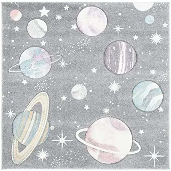 SAFAVIEH Carousel Kids Collection Area Rug - 5'3" Square, Grey & Lavender, Non-Shedding & Easy Care, Ideal for High Traffic Areas for Boys & Girls in Playroom, Nursery, Bedroom (CRK103F)