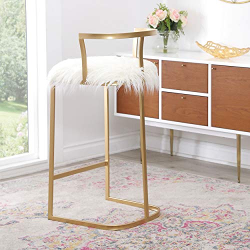 Abbyson Living Bar Height Upholstered Faux Fur and Gold Frame Bar Stool