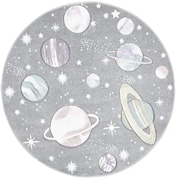 SAFAVIEH Carousel Kids Collection 5'3" Round Grey/Lavender CRK103F Outer Space Area Rug