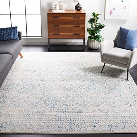 SAFAVIEH Tulum Collection 6' x 9' Ivory / Turquoise TUL264B Moroccan Boho Distressed Non-Shedding Living Room Bedroom Dining Home Office Area Rug