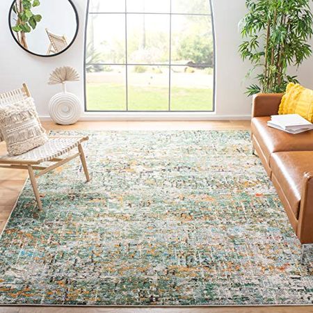 SAFAVIEH Madison Collection 9' x 12' Green / Turquoise MAD460Y Modern Abstract Non-Shedding Living Room Bedroom Dining Home Office Area Rug