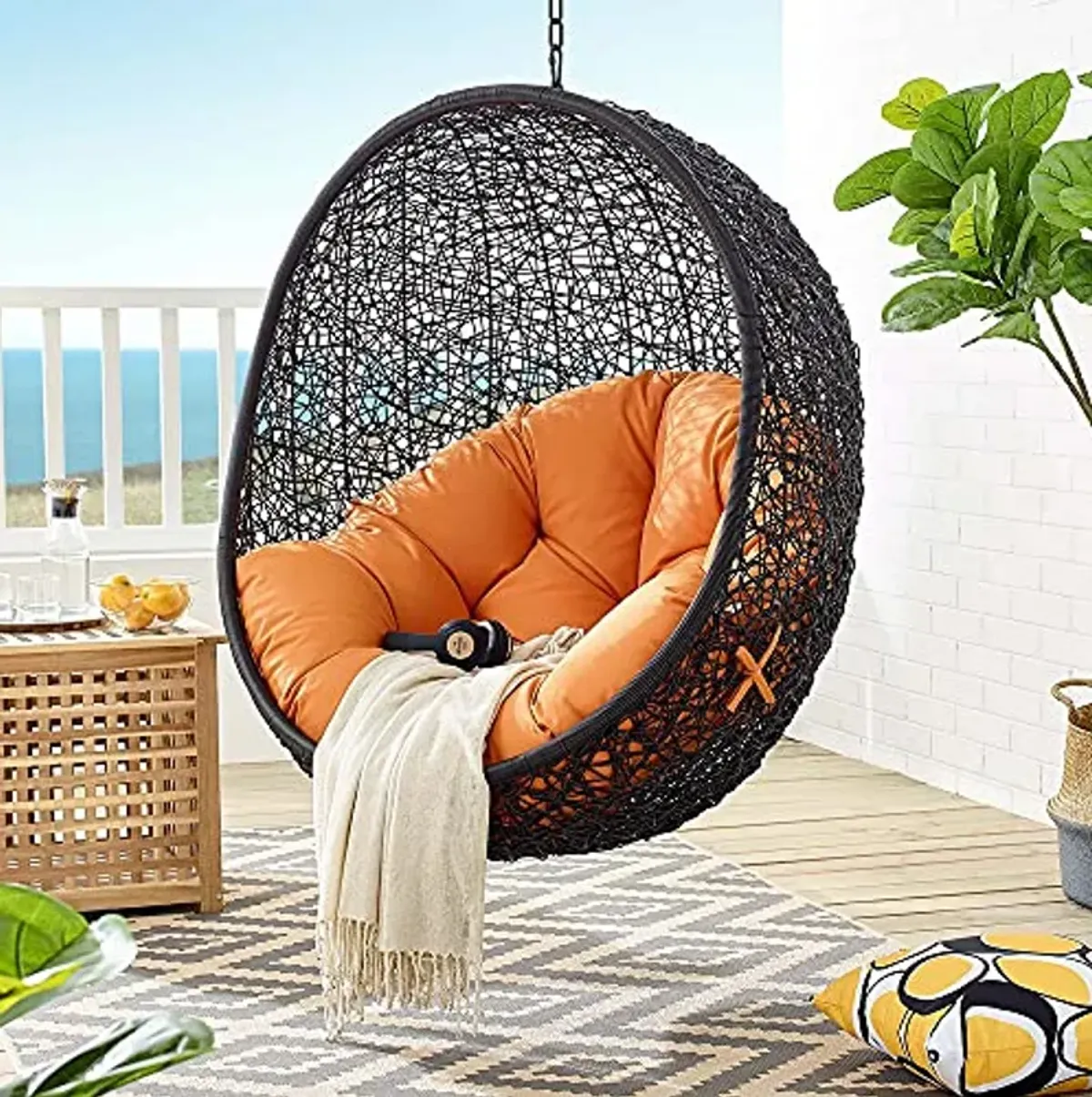 Modway EEI-3636-BLK-ORA Encase Swing Outdoor Patio Lounge Chair Without Stand, 43.5 x 40 x 125.5, Orange