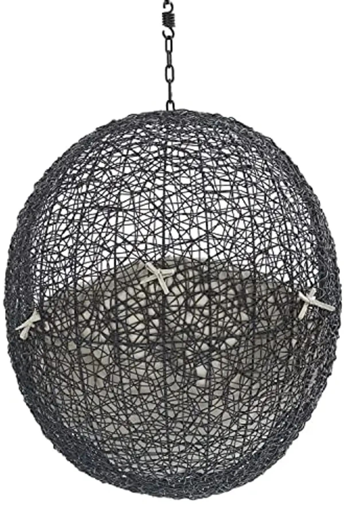 Modway EEI-3635-BLK-BEI Encase Wicker Rattan Outdoor Patio Swing Chair with Hanging Steel Chain in Black Beige