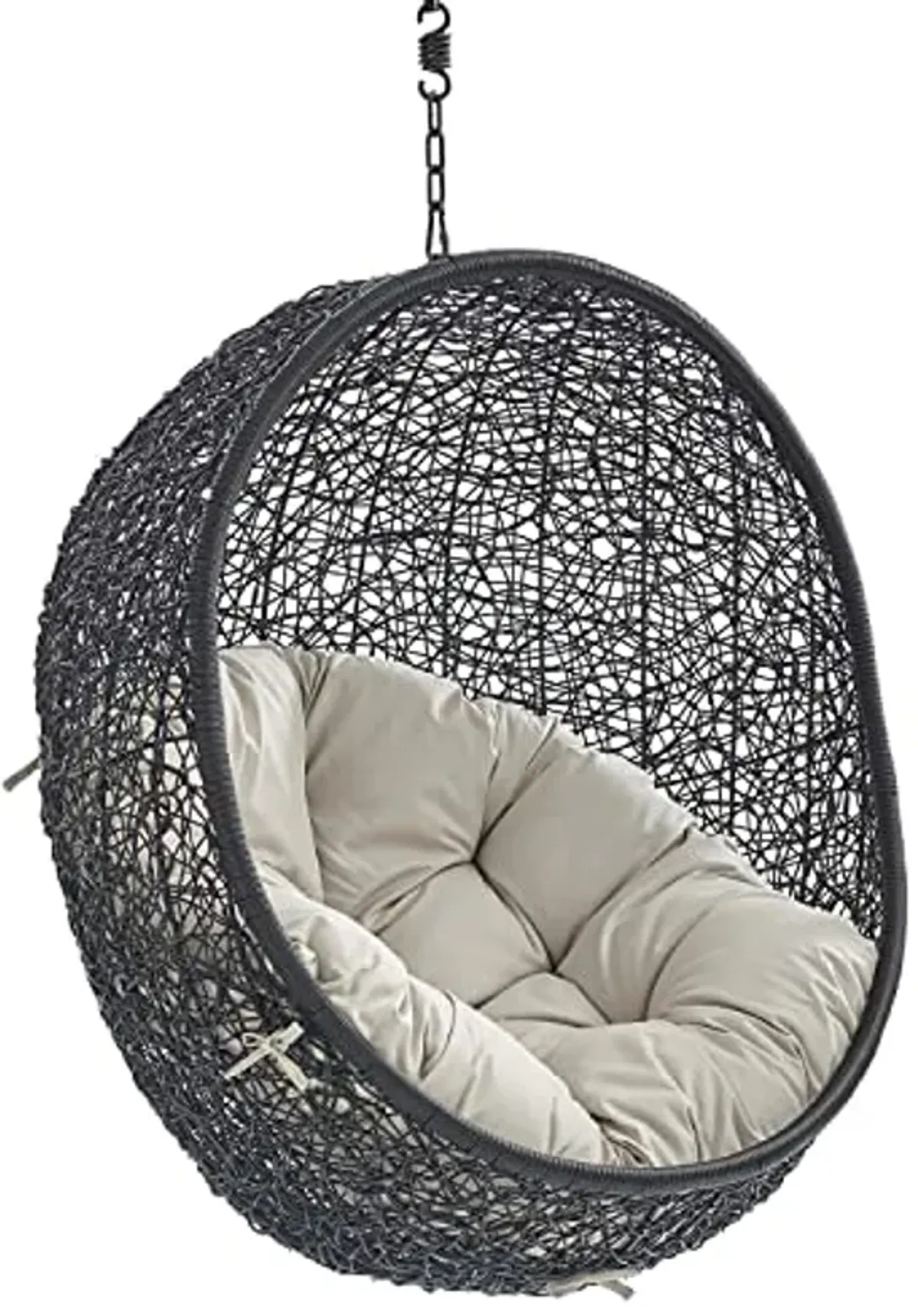 Modway EEI-3635-BLK-BEI Encase Wicker Rattan Outdoor Patio Swing Chair with Hanging Steel Chain in Black Beige