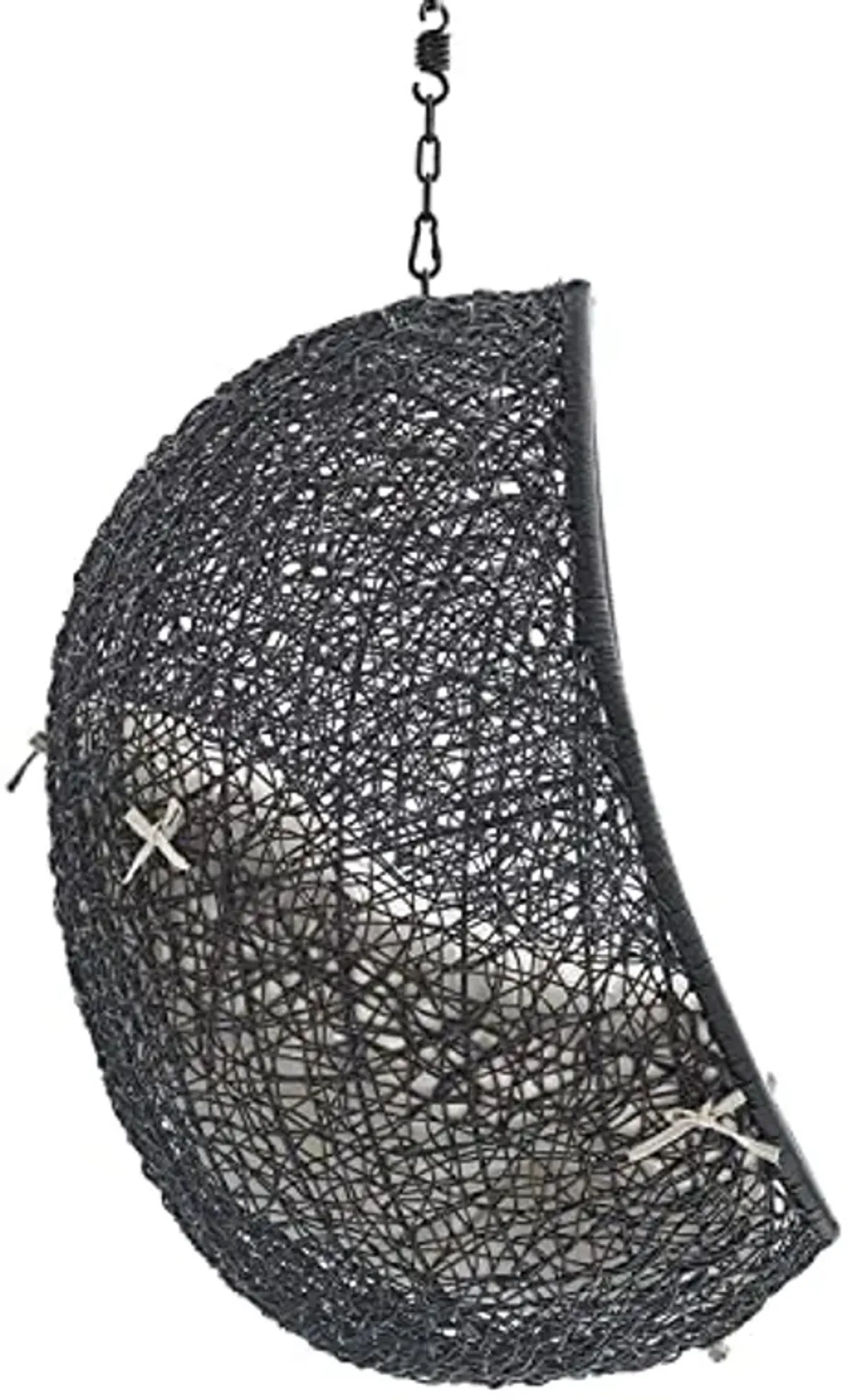 Modway EEI-3635-BLK-BEI Encase Wicker Rattan Outdoor Patio Swing Chair with Hanging Steel Chain in Black Beige