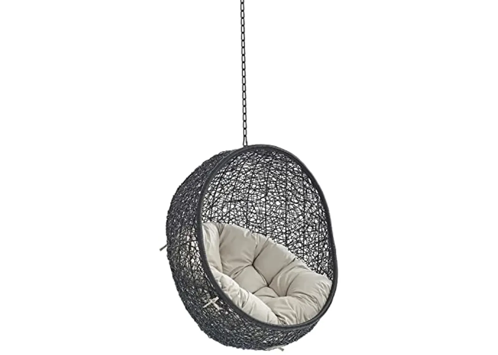 Modway EEI-3635-BLK-BEI Encase Wicker Rattan Outdoor Patio Swing Chair with Hanging Steel Chain in Black Beige