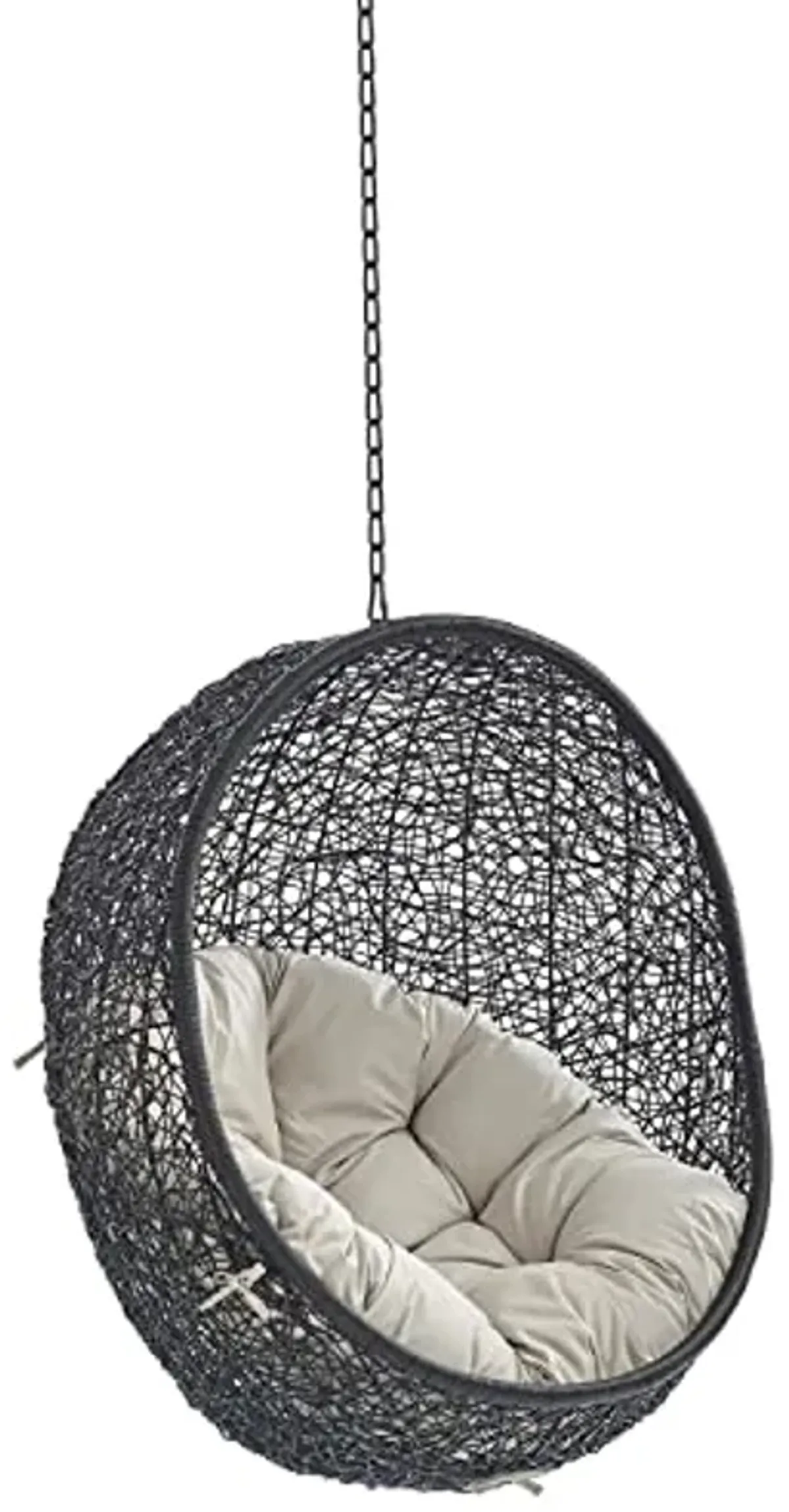 Modway EEI-3635-BLK-BEI Encase Wicker Rattan Outdoor Patio Swing Chair with Hanging Steel Chain in Black Beige